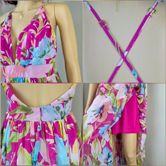 🩵NWT Meghan LA Red Watercolor Enchanted Garden Sleeveless Maxi Dress Small - Picture 10 of 12